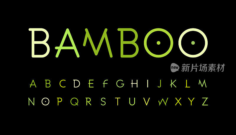 Green nature alphabet. Bamboo branch style typeset. Tropical forest font. Natural asian forest, set of letters. Thin Vector symbols.